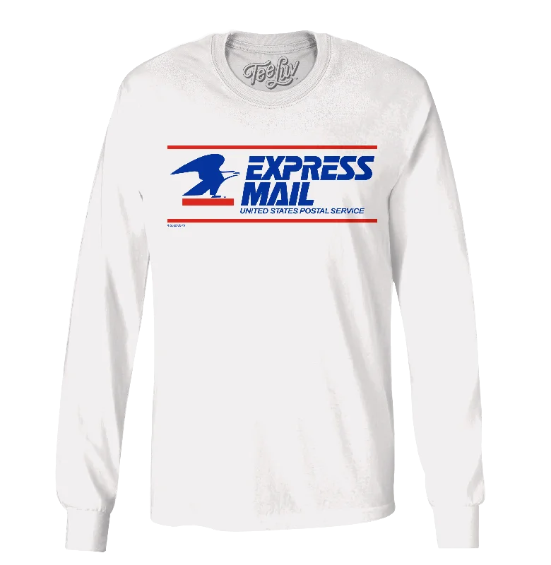 Men's short-sleeve soft trendy-bright-artisanal-tie-dyed top-USPS Express Mail Long Sleeve T-Shirt - White