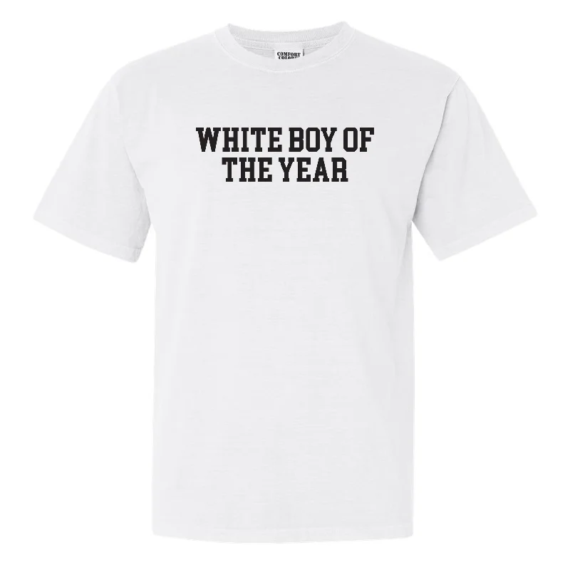 Men's short-sleeve rugged urban-tough-color-block top-White Boy Of The Year Tee