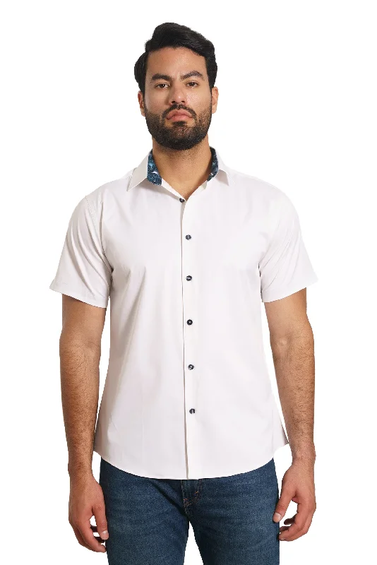 Men's short-sleeve bold rich-sporty-stark-black shirt-White Short Sleeve Shirt Th-2864Ss