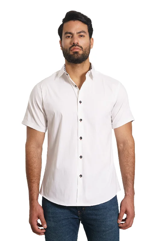 Men's short-sleeve retro cool-rugged-bold-red shirt-White Short Sleeve Shirt Th-2868Ss