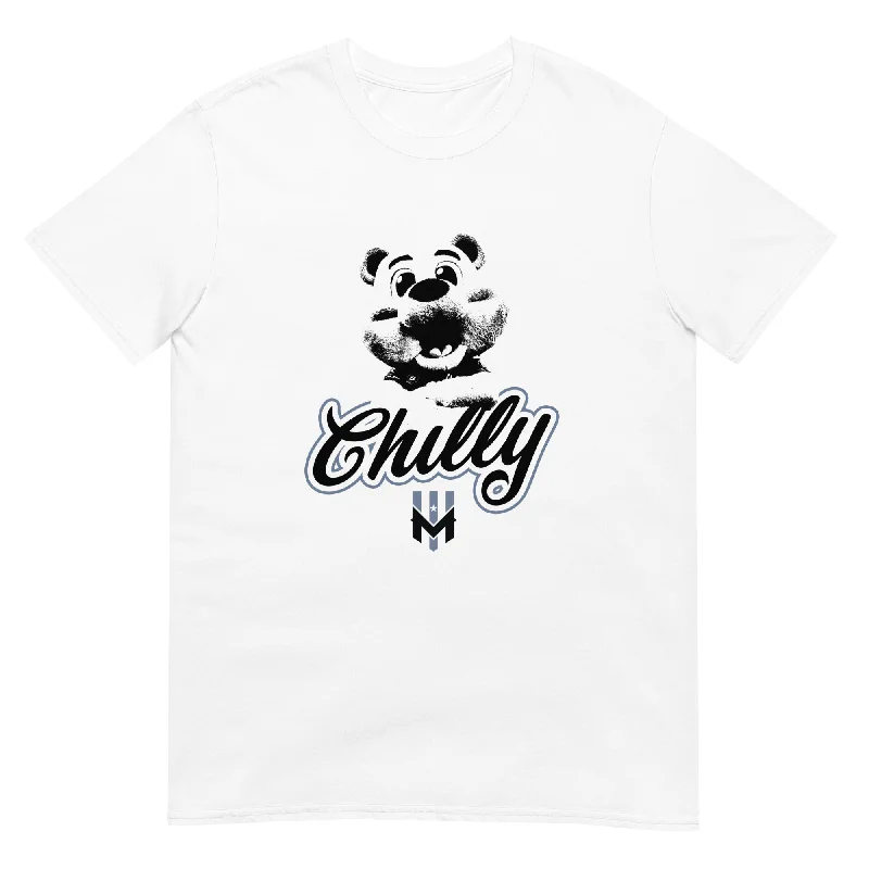 Men's short-sleeve tropical retro-cool-true-gold shirt-Wind Chill White "Chilly the Mascot" T-Shirt