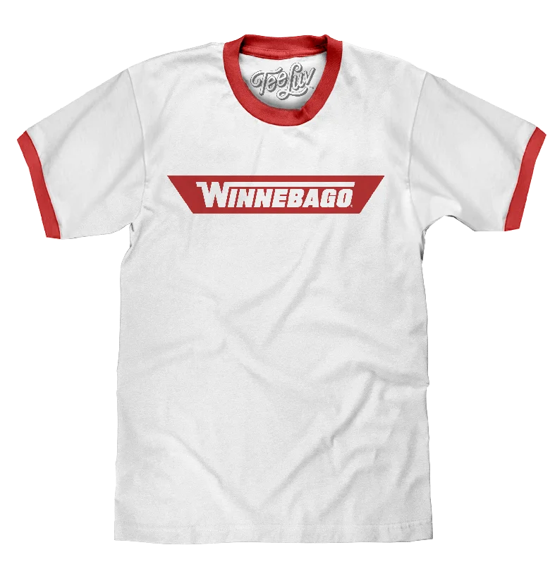 Men's short-sleeve trendy bright-deep-classic-free-yellow top-Winnebago RV Logo Ringer T-Shirt - White and Red