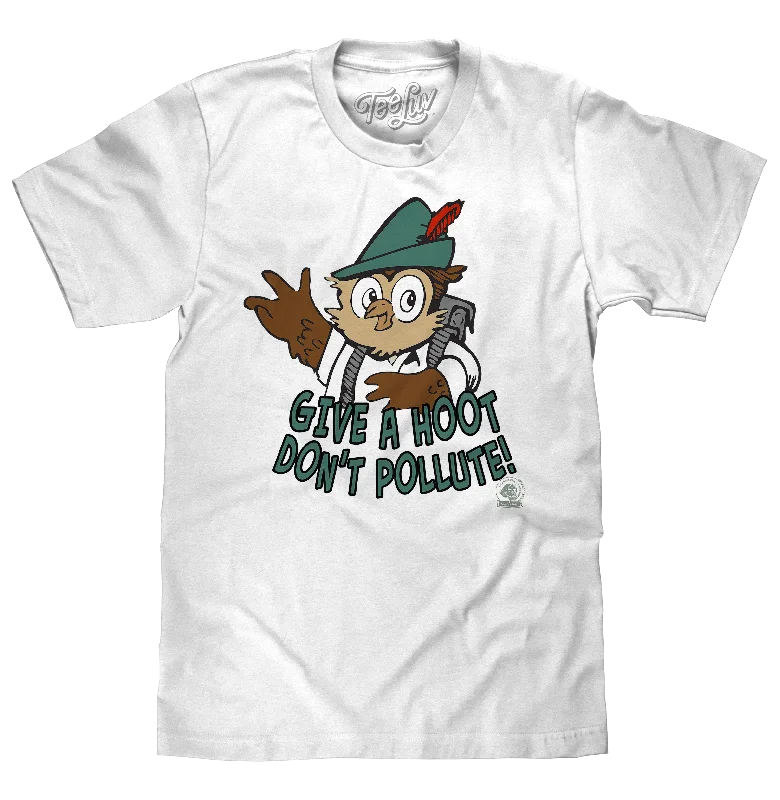 Men's short-sleeve sleek neutral-casual-acrylic top-Woodsy Owl Give a Hoot Don't Pollute on Recycled T-Shirt - White