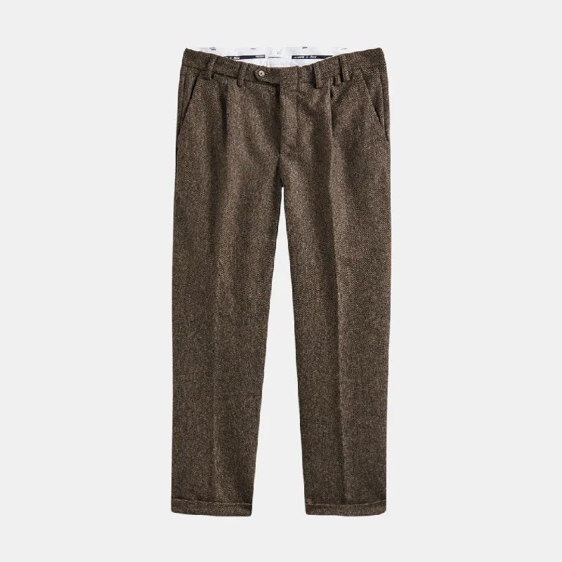 men's pleated travel luster brown pants-Wool Herringbone Trousers