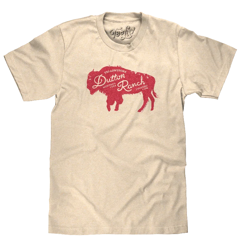 Men's short-sleeve bright deep-classic-casting top-Yellowstone Dutton Ranch Bison T-Shirt - Vintage White